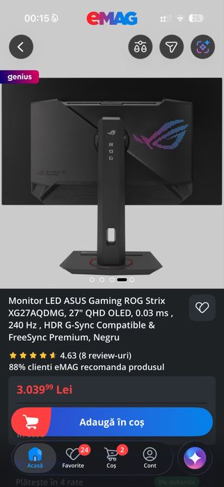 Monitor ASUS Gaming ROG Strix XG27AQDMG 27 QHD OLED 0.03 ms
