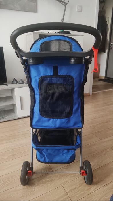 Carucior pliabil pentru caini si pisici, albastru, 75x45x97