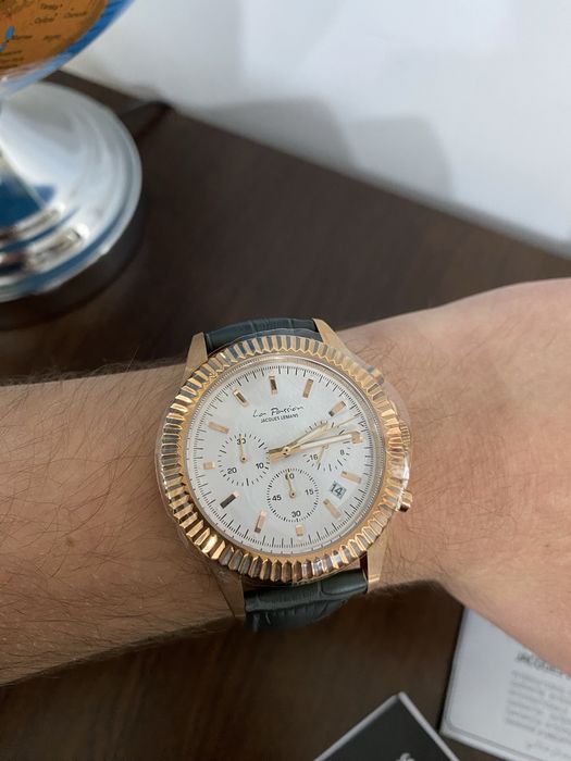 Jacques Lemans Luxury Chronograph, Rose-Gold Case, Leather Strap.