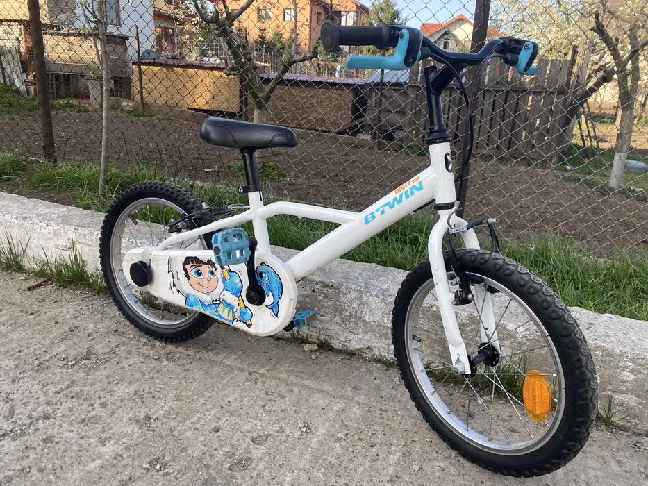 Bicicletă copii BTWIN, 16 inch – alb/albastru, stare bună