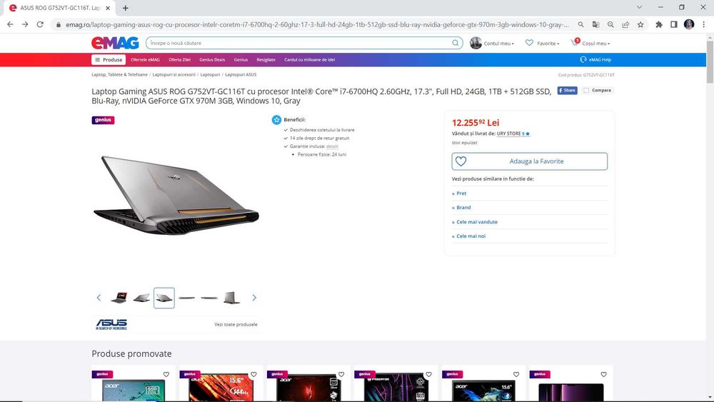 laptop gaming Asus Rog ,intel core i7 ,display de 17,3 " + accesorii