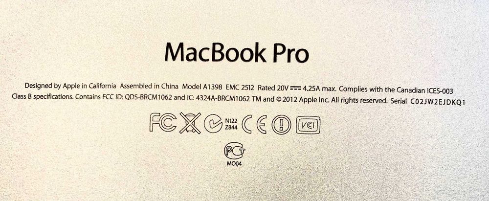 Продам. б/у MacBook Pro 15 (Retina, Mid 2012)