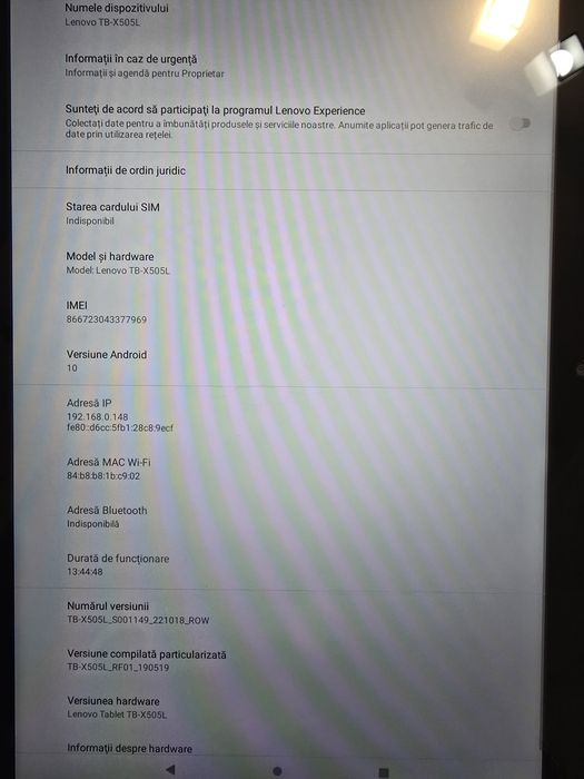 Tabletă LENOVO Tab M10 TB-X505F
Tableta Lenovo Tabovo inapoi
Tableta L