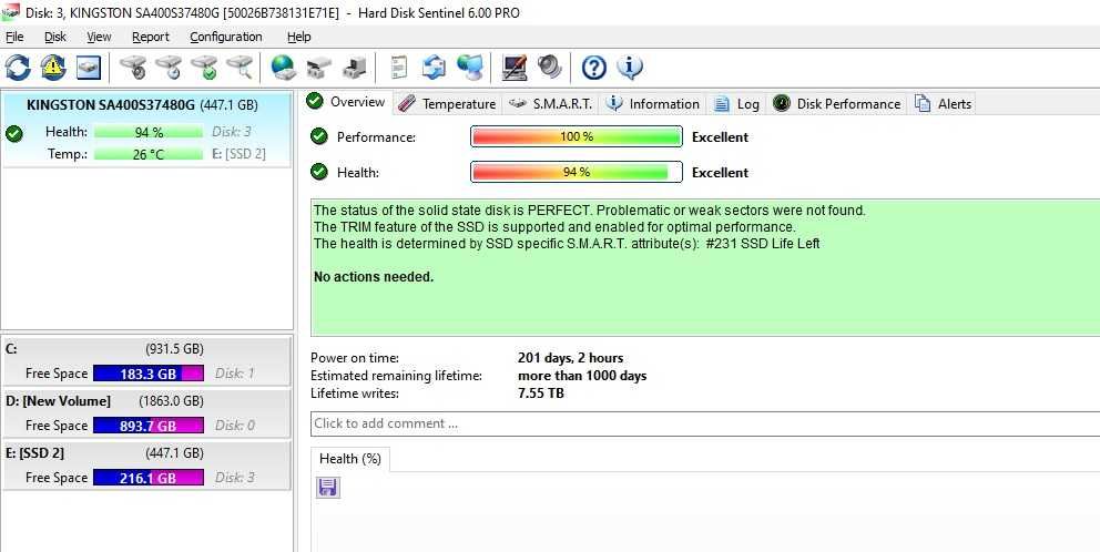 SSD Solid State Drive Kingston A400 480GB SATA3 2.5 inch - Perfect Functional