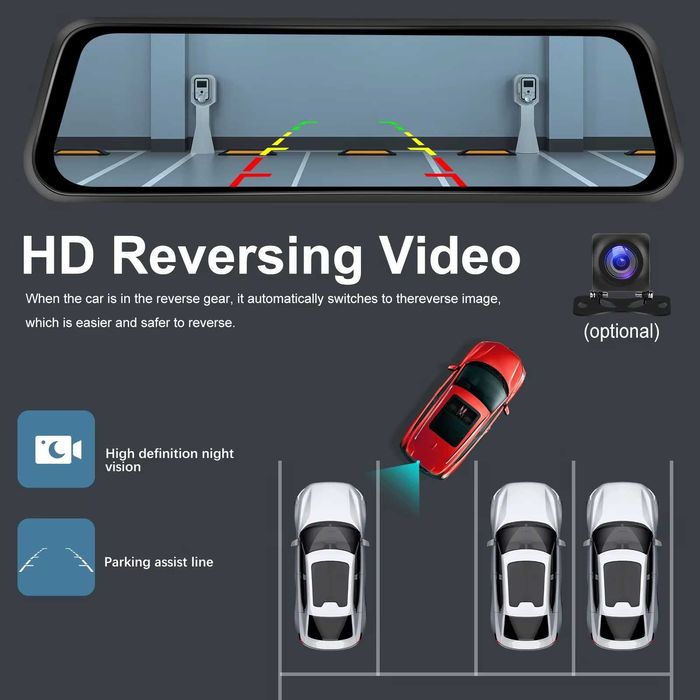 4K DVR Carplay Android auto Видеорегистратор огледало 12" AirPlay Cast