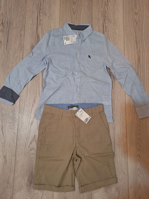 Set cămașă +pantaloni scurți, H&M,noi,cu eticheta,8-10 ani