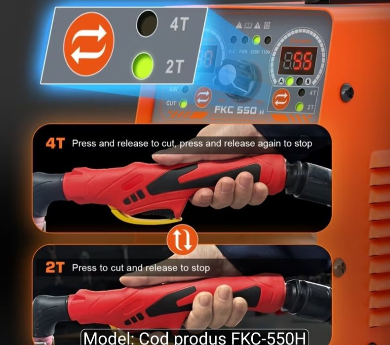 Aparat de tăiat cu plasmă FEIFANKE FKC-550H (55A, Dual Voltage, Non-Contact Pilot Arc) – Nou / Stare perfectă