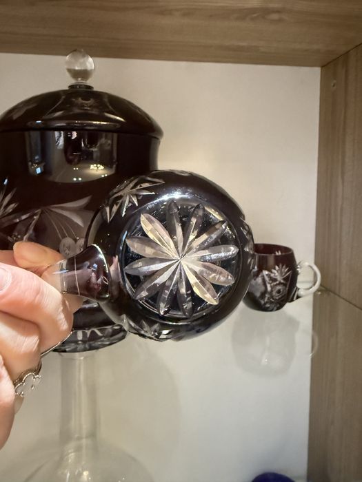 Set cristal Bohemia ruby – cristal tăiat manual | stare impecabilă