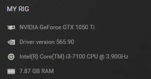 PC Gaming - Intel i3-7100 CPU 3.90GHz; Nvidia GTX 1050Ti