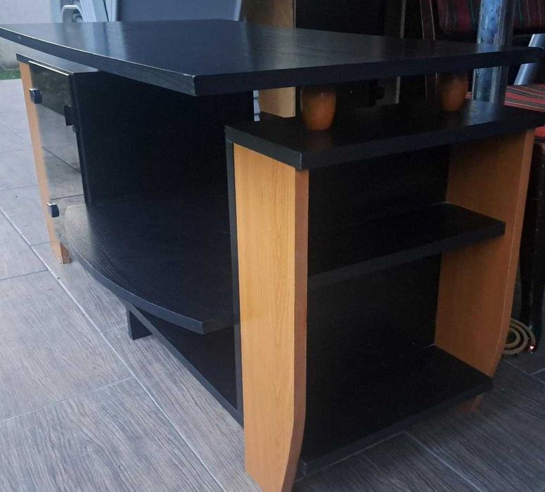 Comoda TV Mare L 125 cm / l 50 cm / H 60 cm, Cires cu negru, pal 20 mm