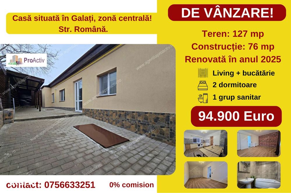 Casă individuală, renovată în 2025, zonă centrală, Str. Română.