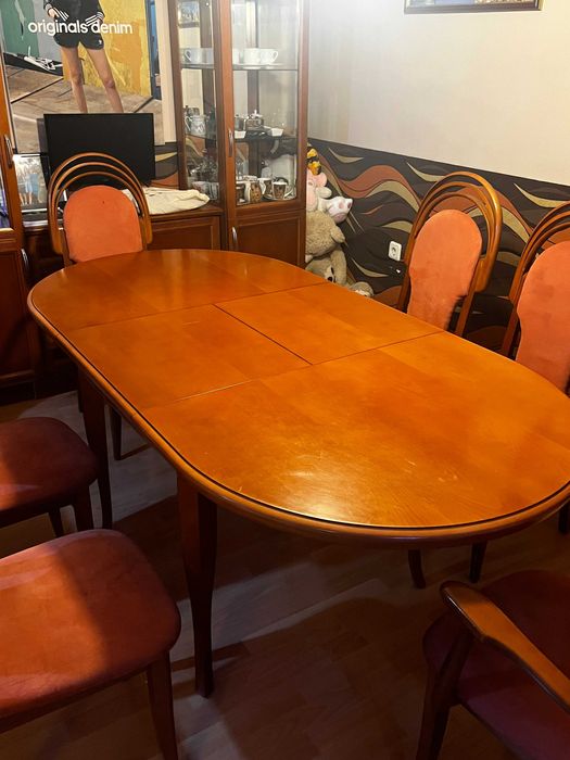 Разтегателна Трапезна Маса + 6 Стола- Масив Дърво