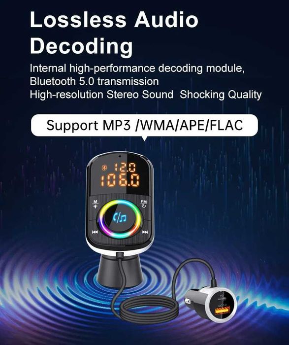 Bluetooth FM трансмитер BC71 с функция за бързо зареждане QC3.0 , USB