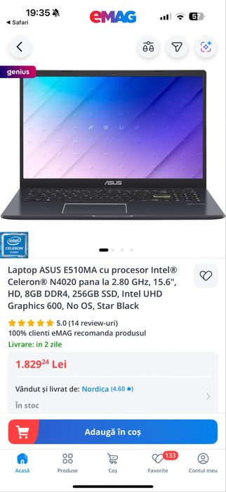 Laptop Asus E510 NOU , nefolosit si neactivat