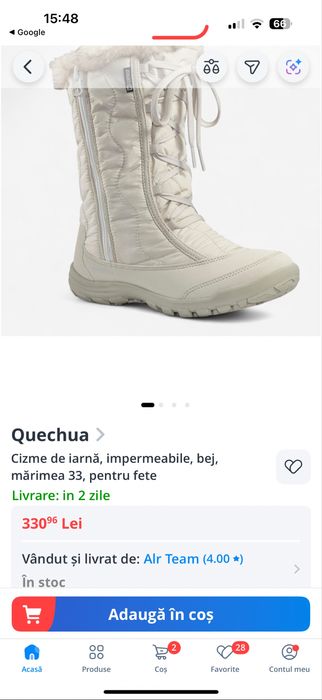 Cizme de iarnă Quechua îmblănite impermeabile bej