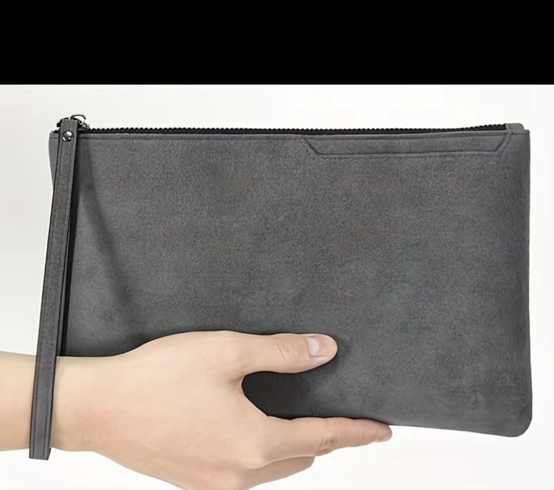 Мъжка чанта/портфейл (алкантара) . Сив/Черен