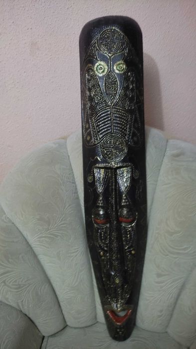 Vând set 4 măști decorative africane din lemn masiv sculptat manual  stil boho