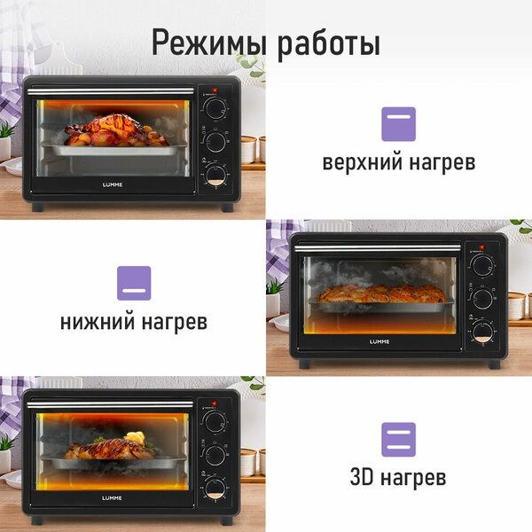 Духовка духовой шкаф мини-печь LUMME LU-EO1715B 35 литров конвекция гр