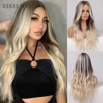 Омбре кафява перука с руси кичури балеаж