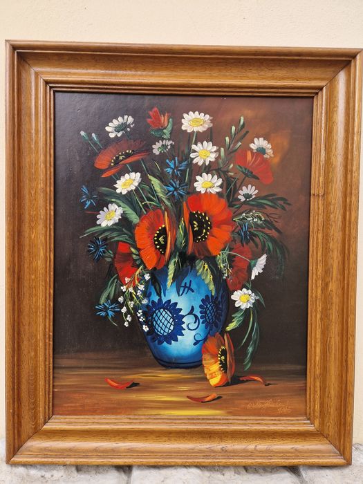 Страхотна антикварна немска авторска картина масло върху фазер