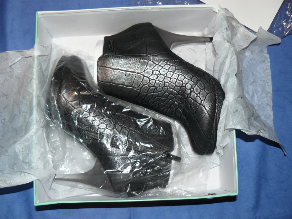 Ghete Dama Cu Toc Inalt "AXEL" CROCO BOOT Black,Nr.39,Piele Eco