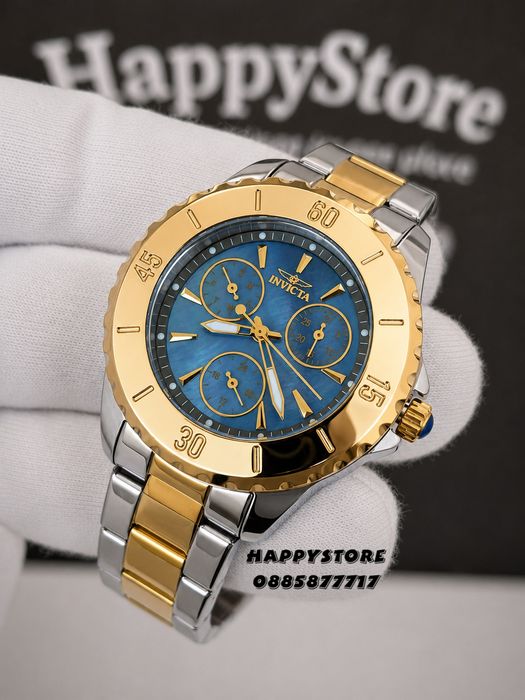 INVICTA Mother of pearl silver/gold blue dial 38 mm, Инвикта нов дамски часовник