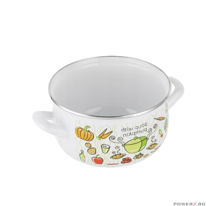 Oala cu capac din sticla, otel carbon, emailata, alba, 18cm, 3l,