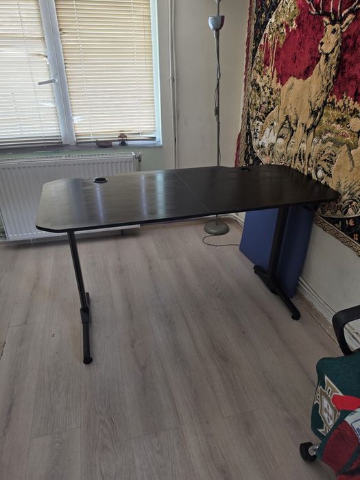 Birou Gaming cu cadru metalic și blat textură carbon, 120 cm