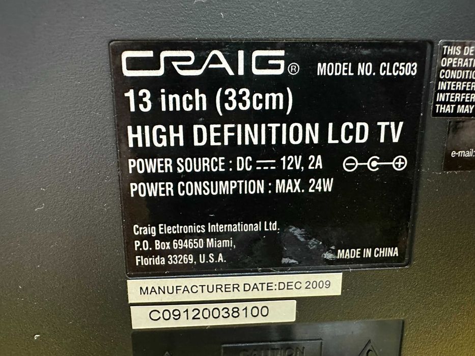 Телвизор LED tv Craug 13" 12V / 220v
