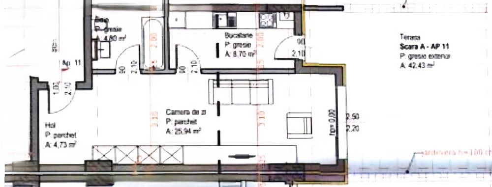 P.F. Vand apartament 2 camere 44mp+ terasa 42mp Soporului 19