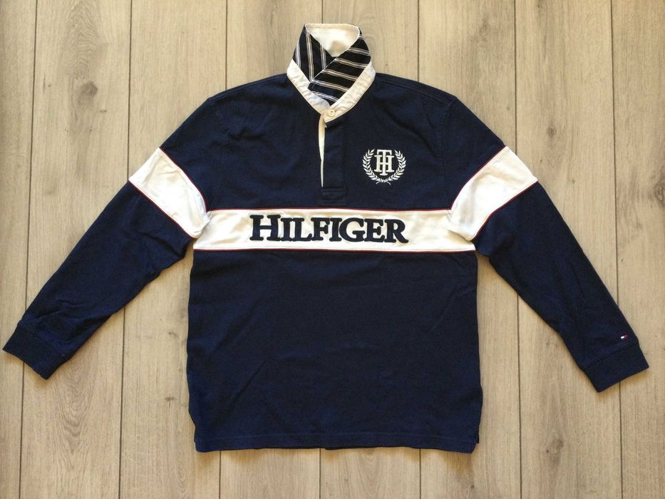 НОВА оригинална синя ръгби поло фланела блуза TOMMY HILFIGER размер L