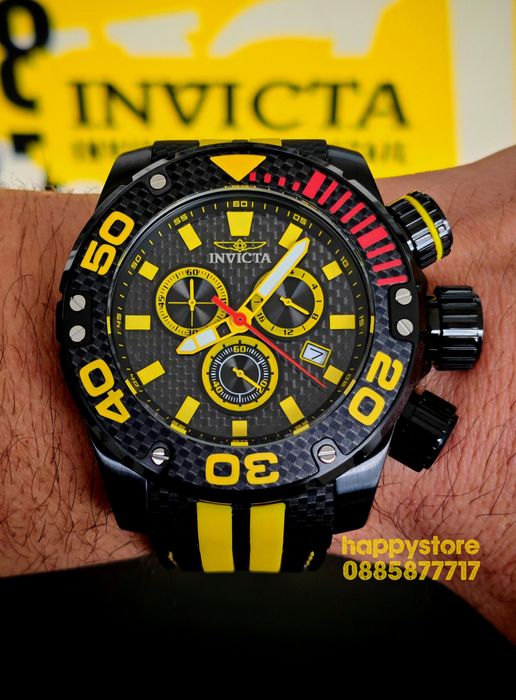 INVICTA Carbon Black/Yellow 52 mm, Инвикта нов ръчен часовник