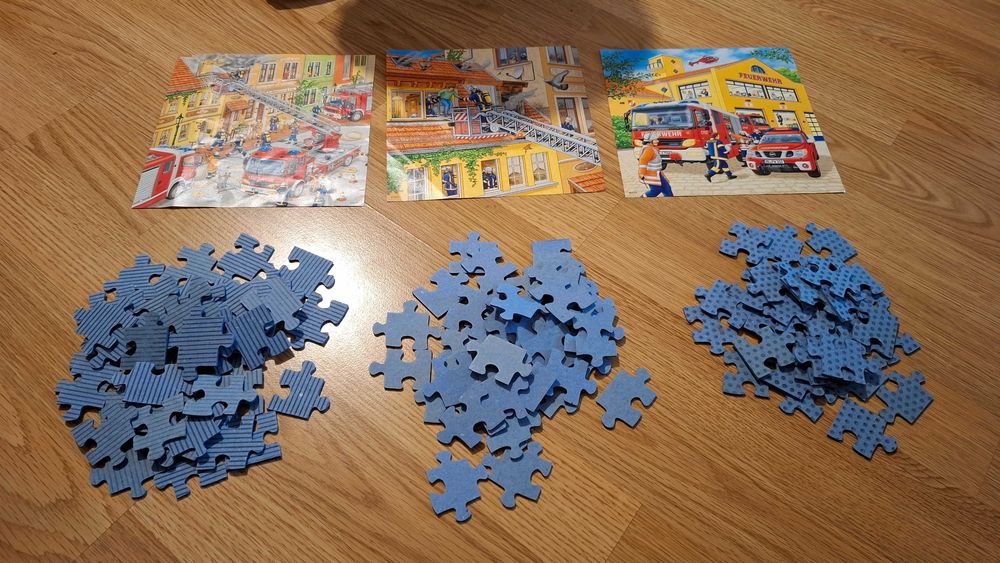 Puzzle copii Ravensburger pompieri + politie - 2 cutii, 3 in 1, 6x49 piese, 5ani+, 60lei
