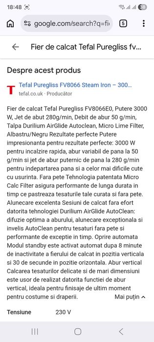 Fier de calcat puregliss  fefal fv8066