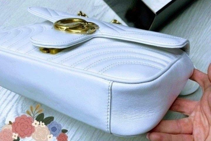 Geanta damă alb imaculat  model Marmont, saculet, etichetă