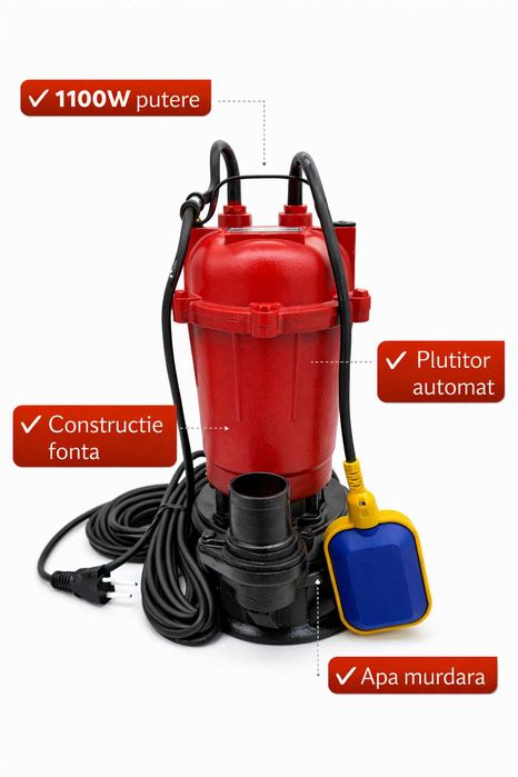 Pompa submersibila fonta cu plutitor 1100W apa murdara
