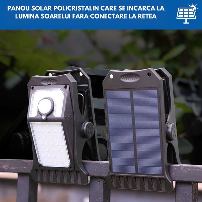 Lampa solara cu 3 moduri, clips de agatare sau suruburi, 300 lumeni