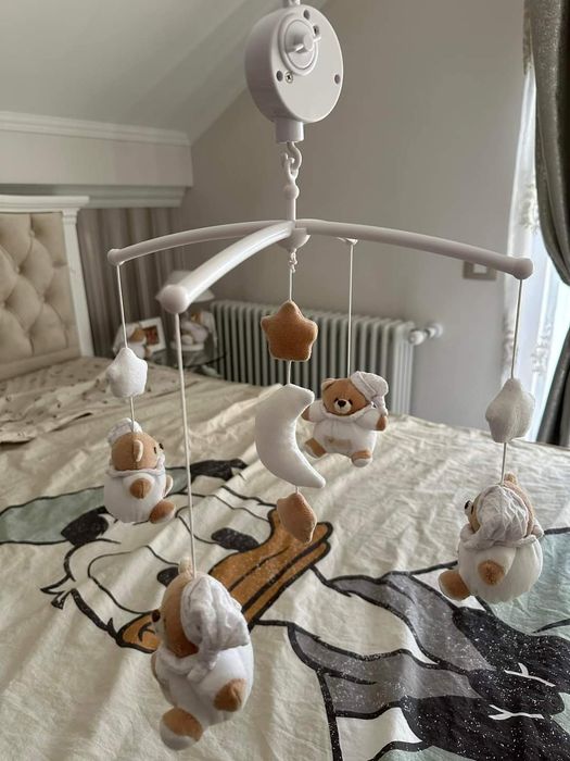 Carusel muzical de pătuț Nanán Tato (White Teddy Bear Musical Cot Mobile)