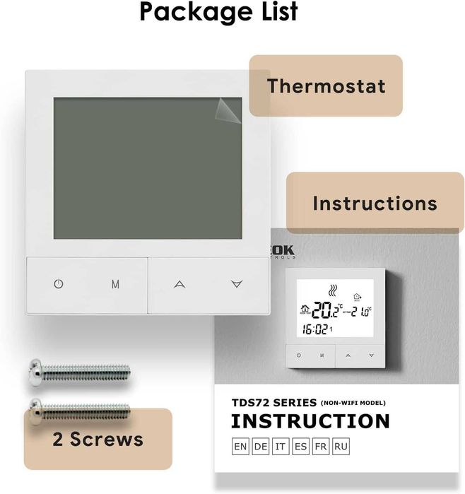 Termostat Beok TDS72-WIFI-WPB / TDS75-WIFI-WP boiler gaz,centrala termica,incalzire pardoseala apa si electric 3A 16A Tuya Wifi,Smart Alexa Google