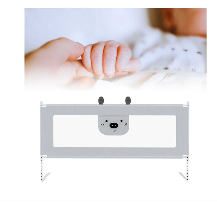 Bariera protectie pat HappyKID culisanta XXL 200 cm Baby Bear, inaltime reglabila 68-98 cm. 200 cm