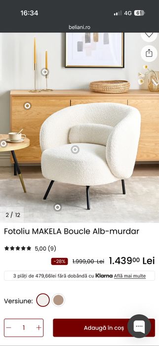 Fotoliu BELIANI MAKELA Boucle Alb-murdar