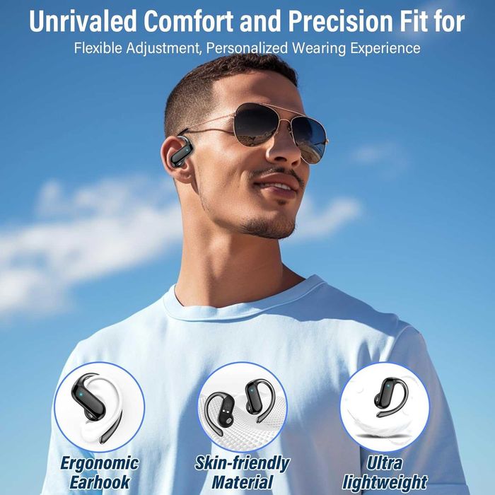 Безжични Bluetooth 5.4 слушалки с отворени уши и кукички за уши, 32H HiFi стерео слушалки