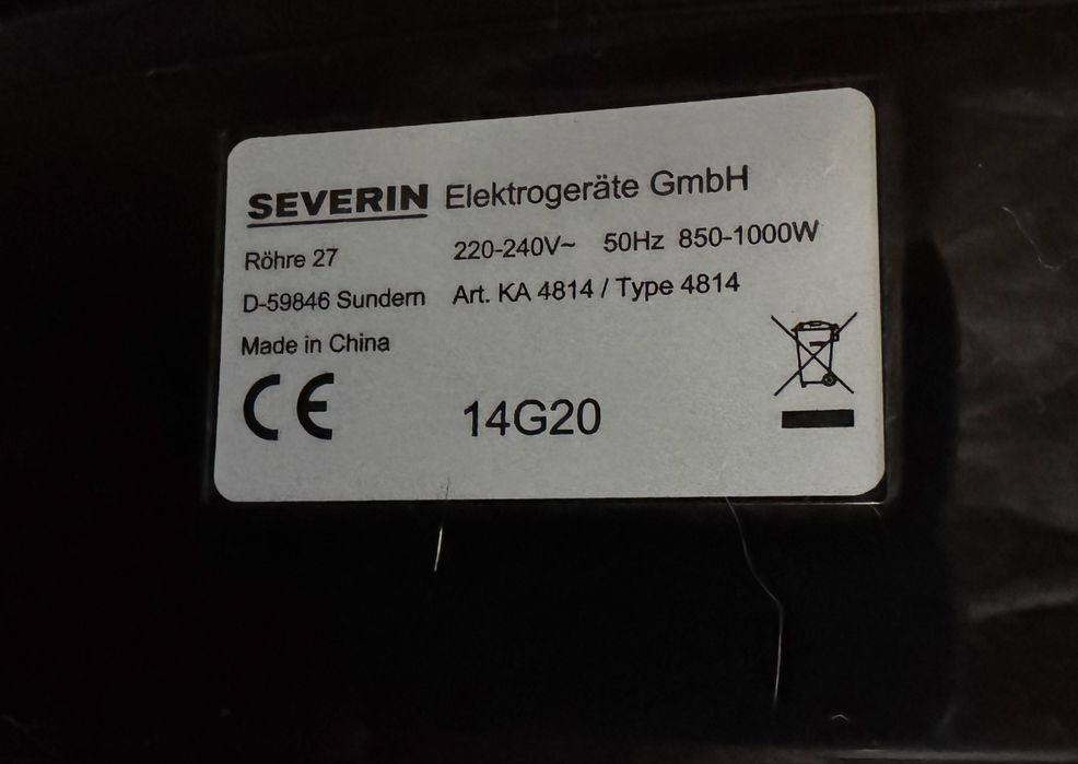 Кафемашина Severin, KA 4814, 1000W, 1.25L, 8 чаши, Черен/Сребрист