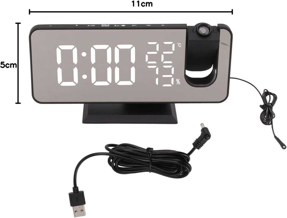 Радио- прожекционен будилник с температура и влажност вградена батерия