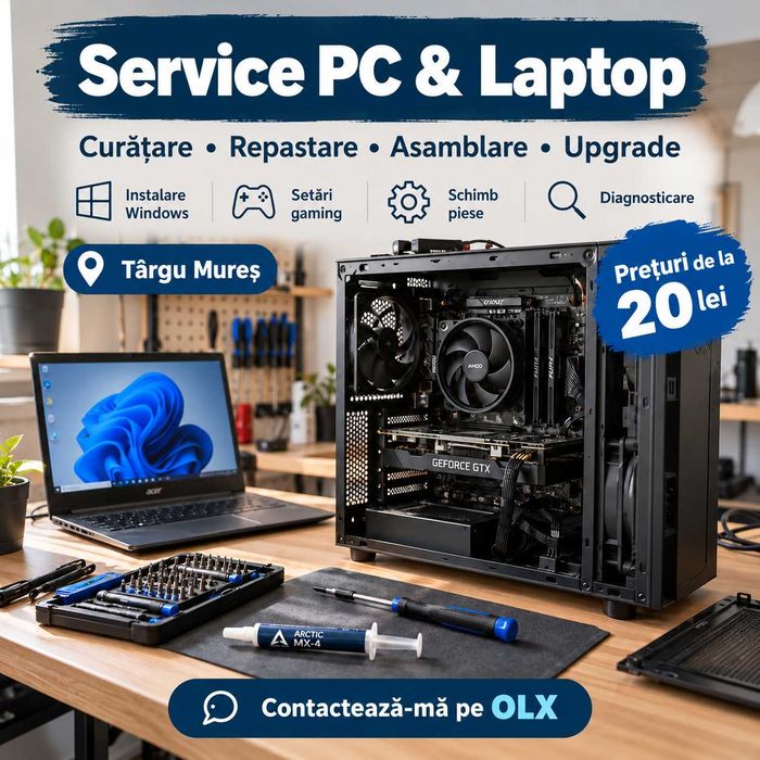 Service PC & Laptop Târgu Mureș | Curățare, Pastă Termică, Upgrade, Gaming