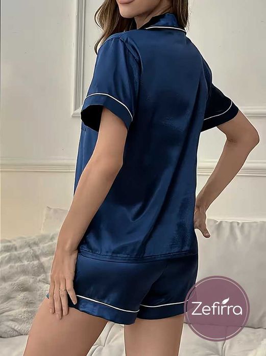 Дамскa сатенена пижамка с къс ръкав Zefirra Dark Blue Marine