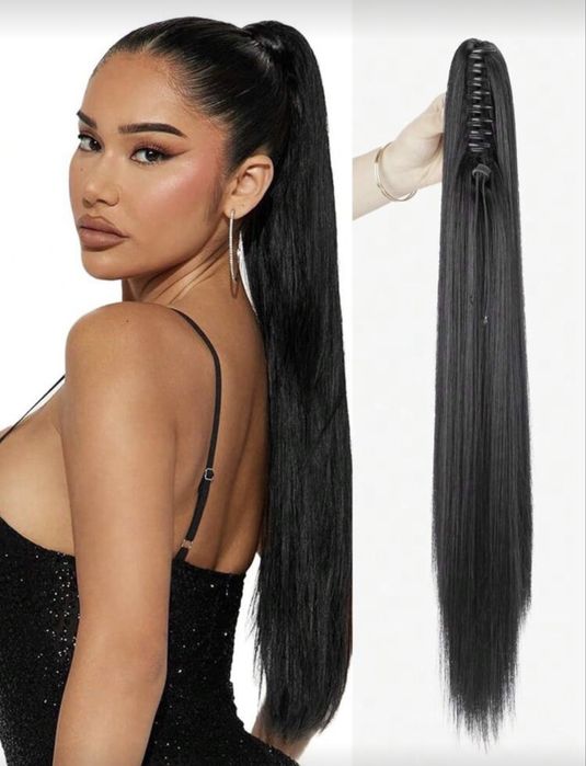 Дълга опашка за коса с щипка