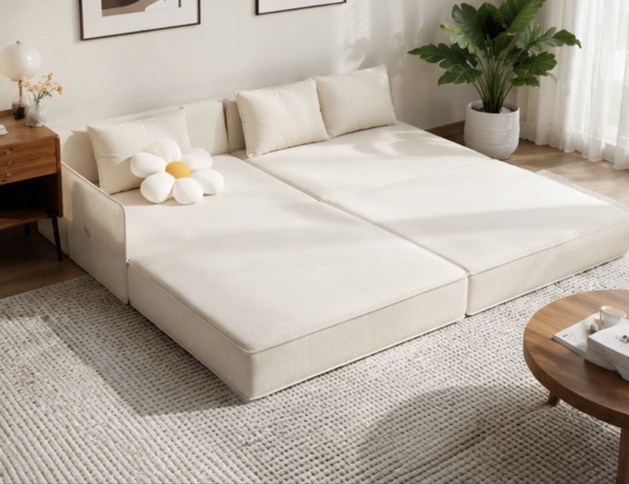 Canapea extensibilă 4 în 1 – Fotoliu, Șezlong și Pat | Culoare Crem | Nouă