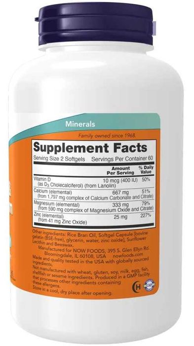 NOW Foods Calcium Magnesium Zinc Кальций магний kalsiy калций