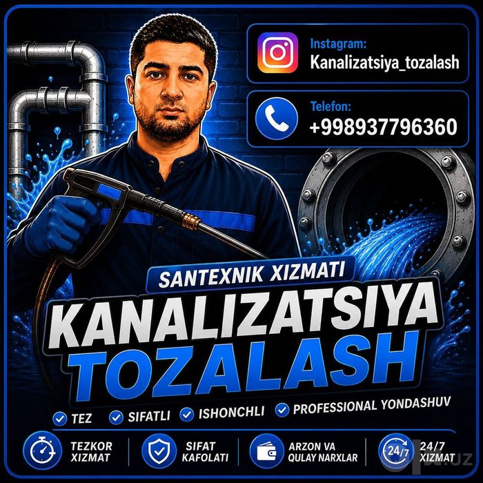 Kanalizatsiya tozalash xizmati 24/7 Santexnik hizmati  Канализация